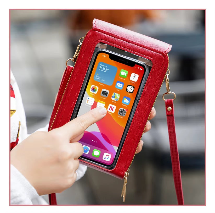 Fashionable Touch Screen Lock Crossbody Cell Phone Bag for Women with Card Holder