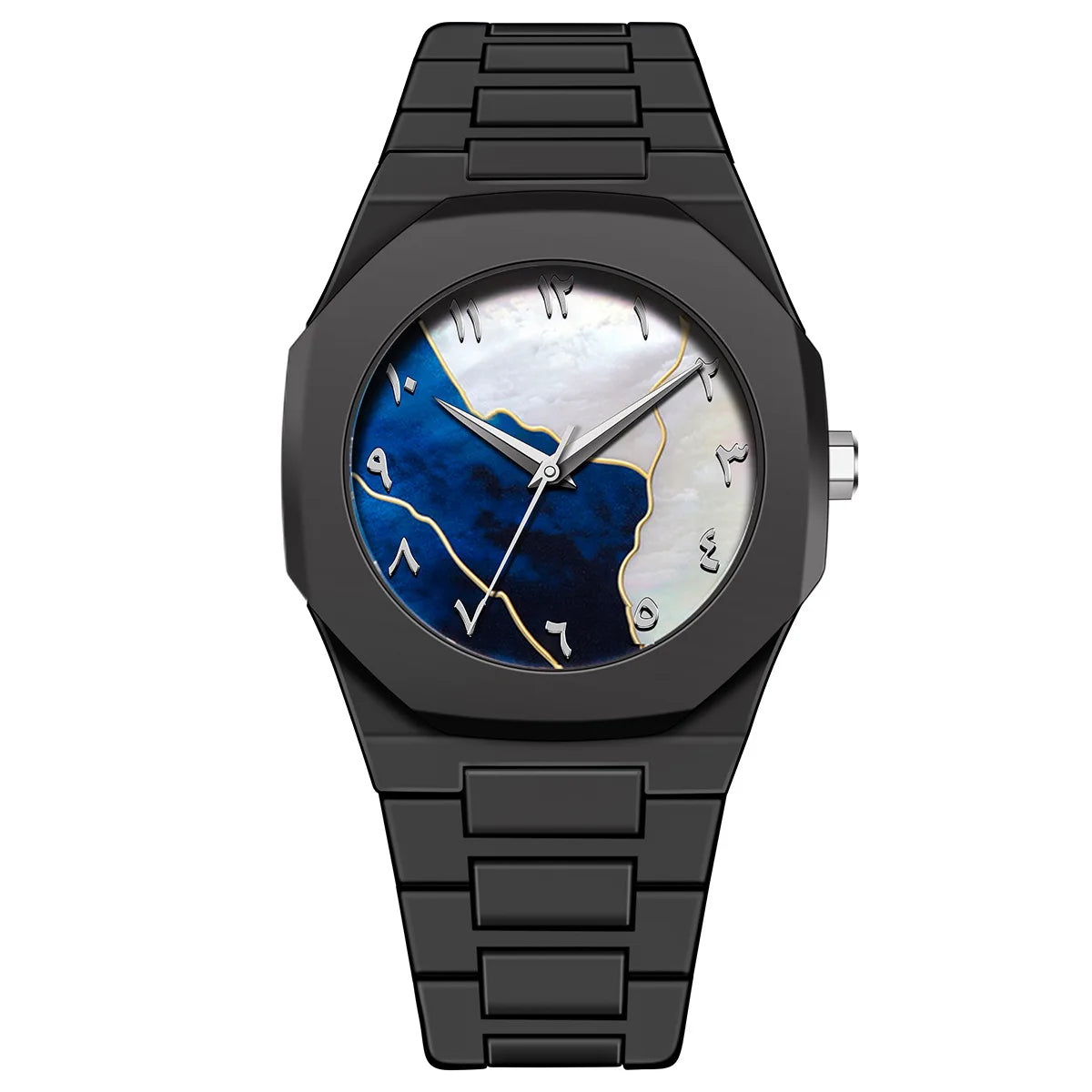 Classic Middle Eastern Arabic Numerals Blue Dial Quartz Watch for Men'S Casual Plastic Strap Women'S Waterproof Clock
