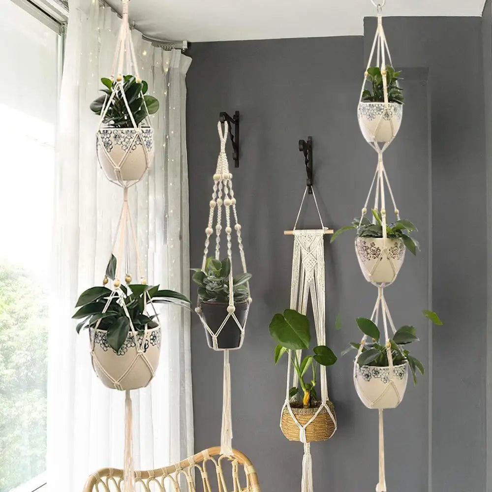 Macrame Hanging Planter - Decorative Wall Plant Holder and Flower Basket for Balcony Décor