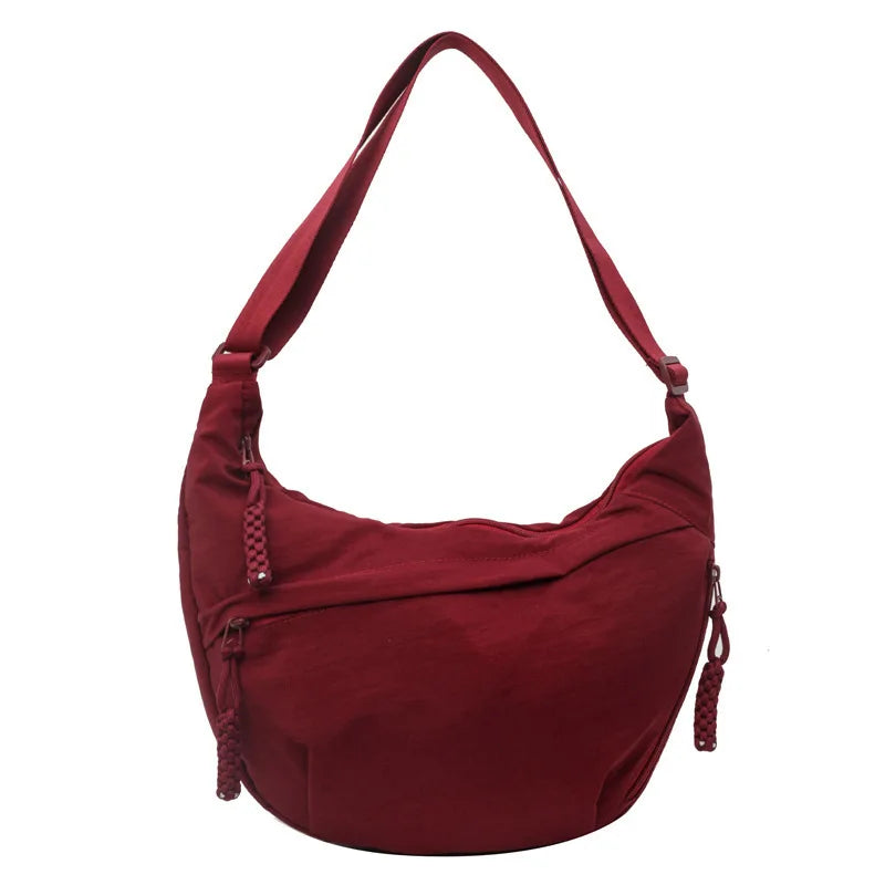 Canvas Lightweight Solid Color Dumpling Crossbody Bag - Large Capacity Korean-Inspired Shoulder Bag