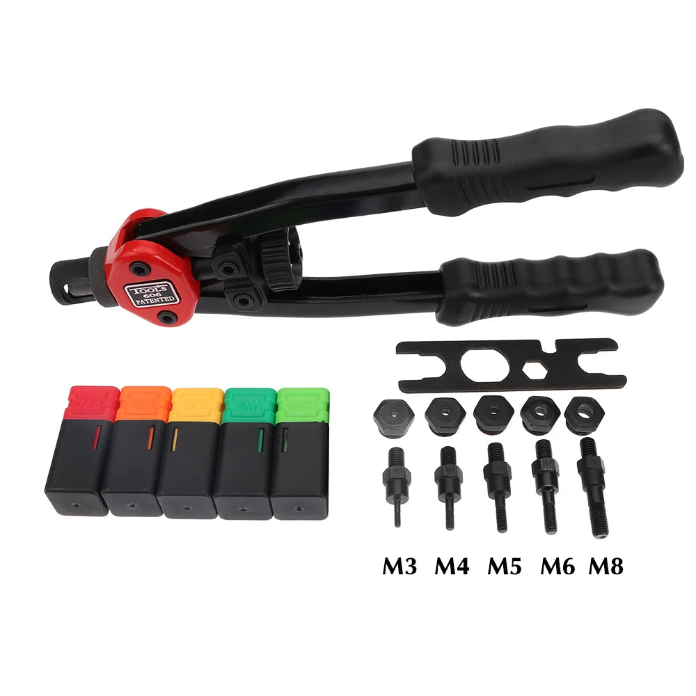 100Pcs Rivet Nut +Hand Threaded Rivet Nuts Gun BT606 M3 M4 M5 M6 M8 Double Insert Manual Riveter Gun Riveting Rivnut Rivet Tool