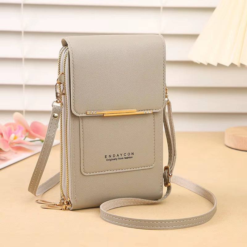 Fashionable Touch Screen Lock Crossbody Cell Phone Bag for Women with Card Holder