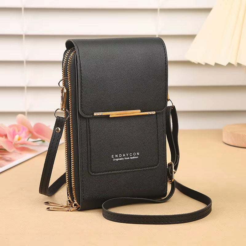 Fashionable Touch Screen Lock Crossbody Cell Phone Bag for Women with Card Holder