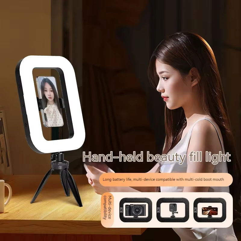 Rechargeable Handheld Ring LED Fill Light for Mobile Phone Live Broadcasting and Desktop Photography