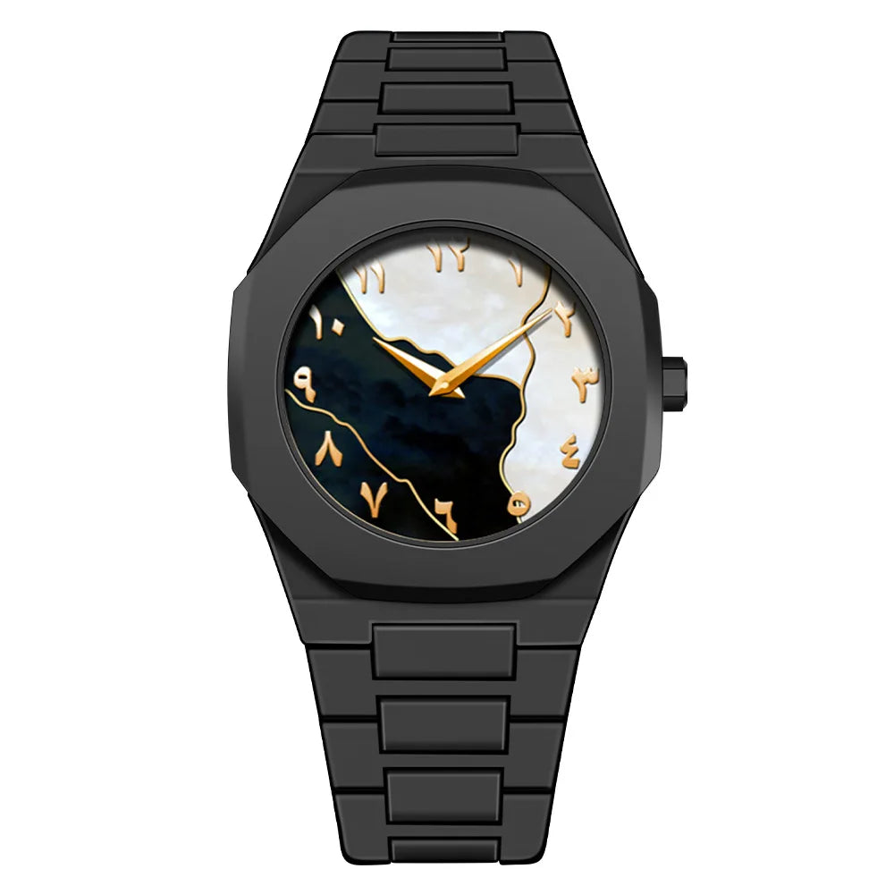 Classic Middle Eastern Arabic Numerals Blue Dial Quartz Watch for Men'S Casual Plastic Strap Women'S Waterproof Clock