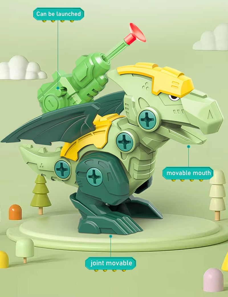Children's 3D Dinosaur Puzzle Toy with Press-to-Fire Bullet Mechanism and DIY Detachable Assembly
