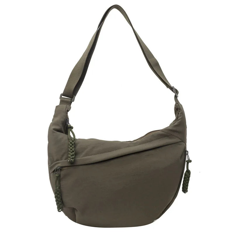 Canvas Lightweight Solid Color Dumpling Crossbody Bag - Large Capacity Korean-Inspired Shoulder Bag