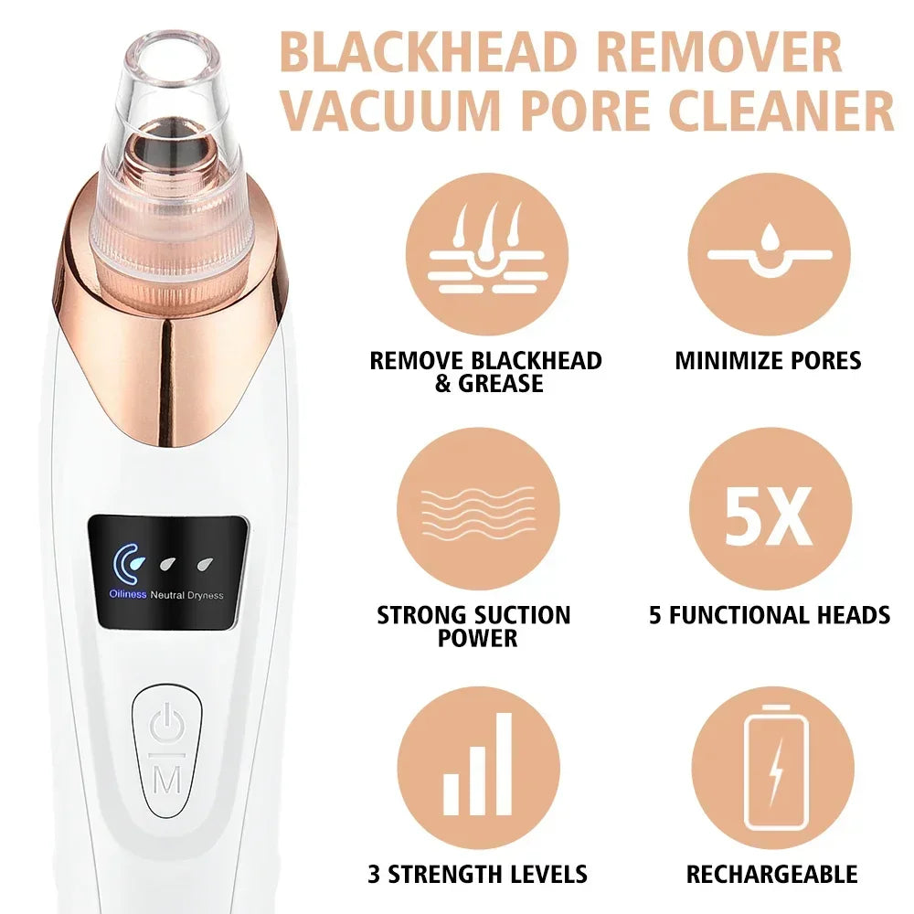 Electric Blackhead Remover with Vacuum Suction - USB Facial Pore Cleaner for Acne and Pimple Extraction