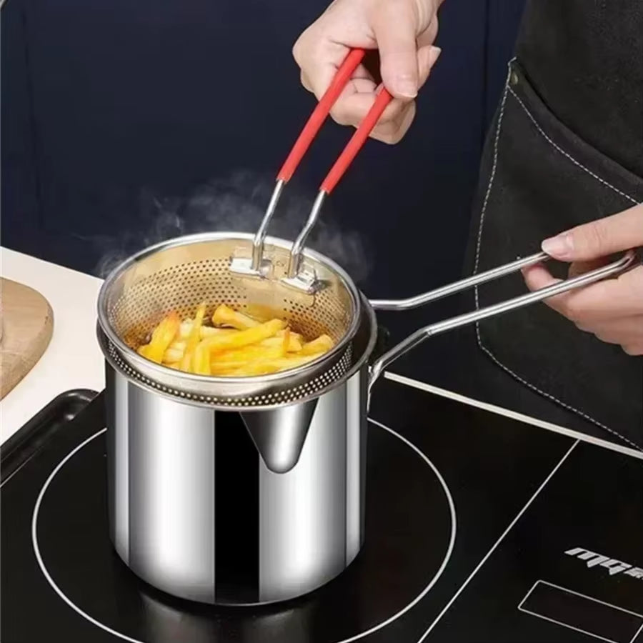 Professional Stainless Steel Fryer for French Fries and Chicken Wings with Filter Screen, Tianfu Luo Pot