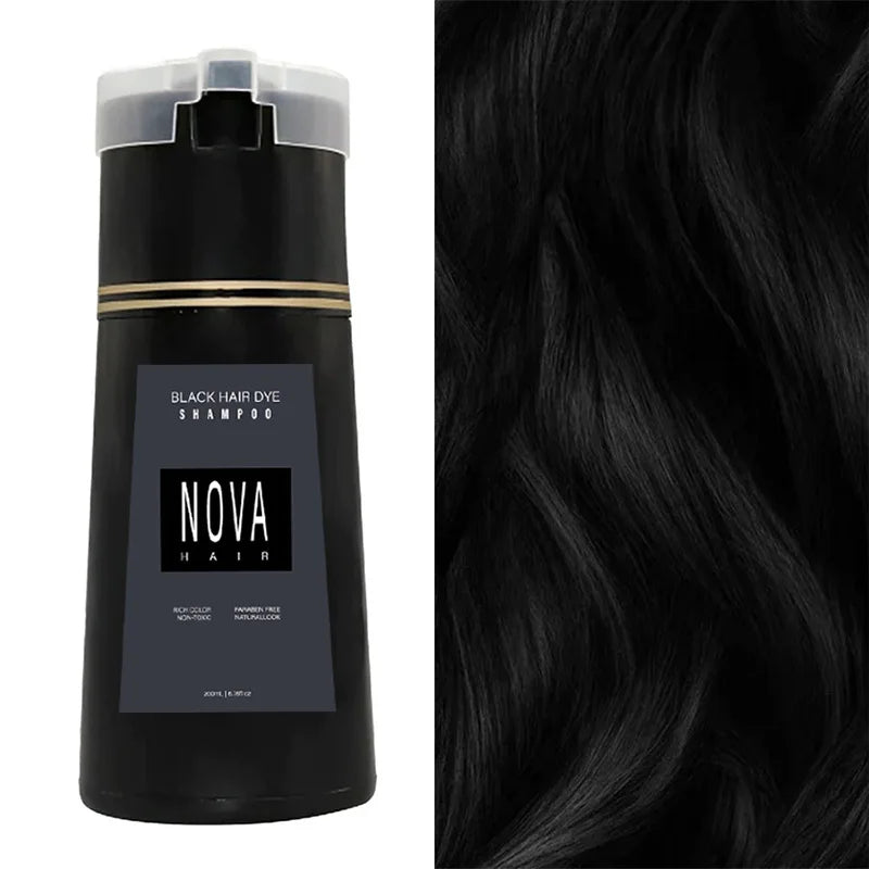 Nova Natural Moisturizing Hair Dye and Hair Care 3-in-1 Shampoo for Effective White Hair Coverage and Oil Control