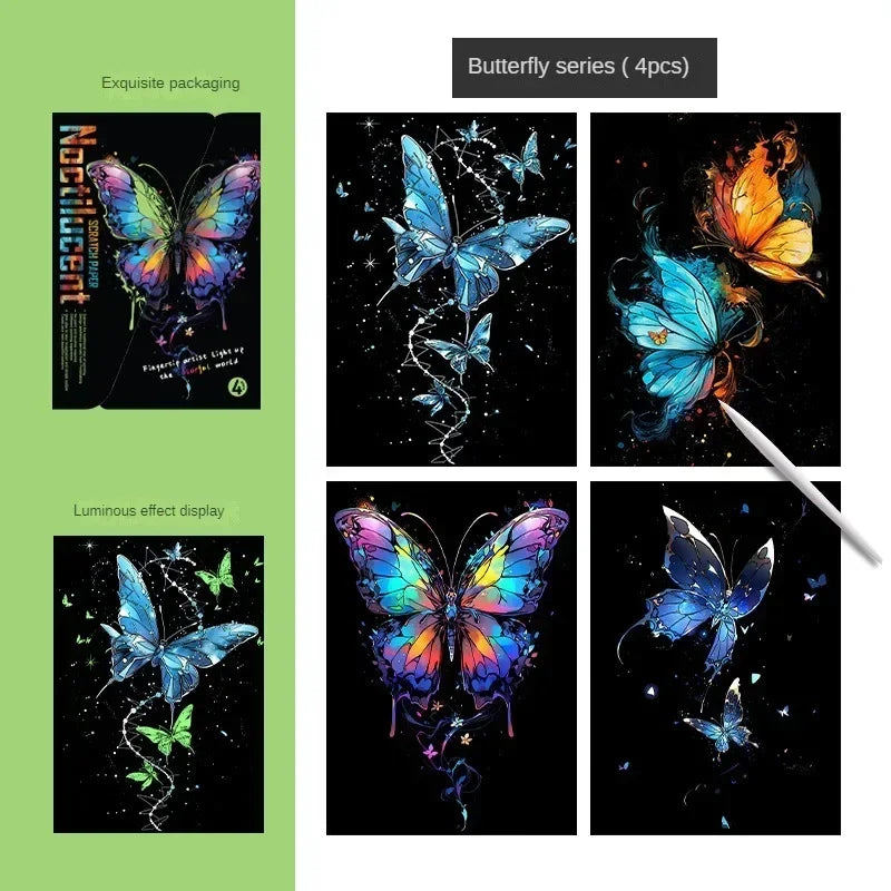 4-Piece Set of DIY Luminous Scratch Art Kits - Colorful Creative Painting Educational Toys Gift
