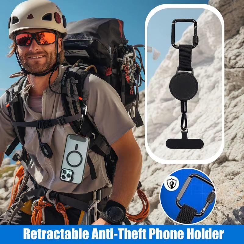 Retractable Anti-Theft Phone Lanyard with Carabiner - Secure Cellphone Strap for Hiking, Cycling, and Climbing