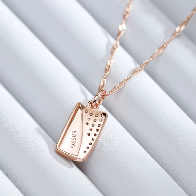 Hot Square Pendant Necklace for Women 585 Rose Gold Color with Natural Zircon Accessories Ethnic Bride Wedding Jewelry