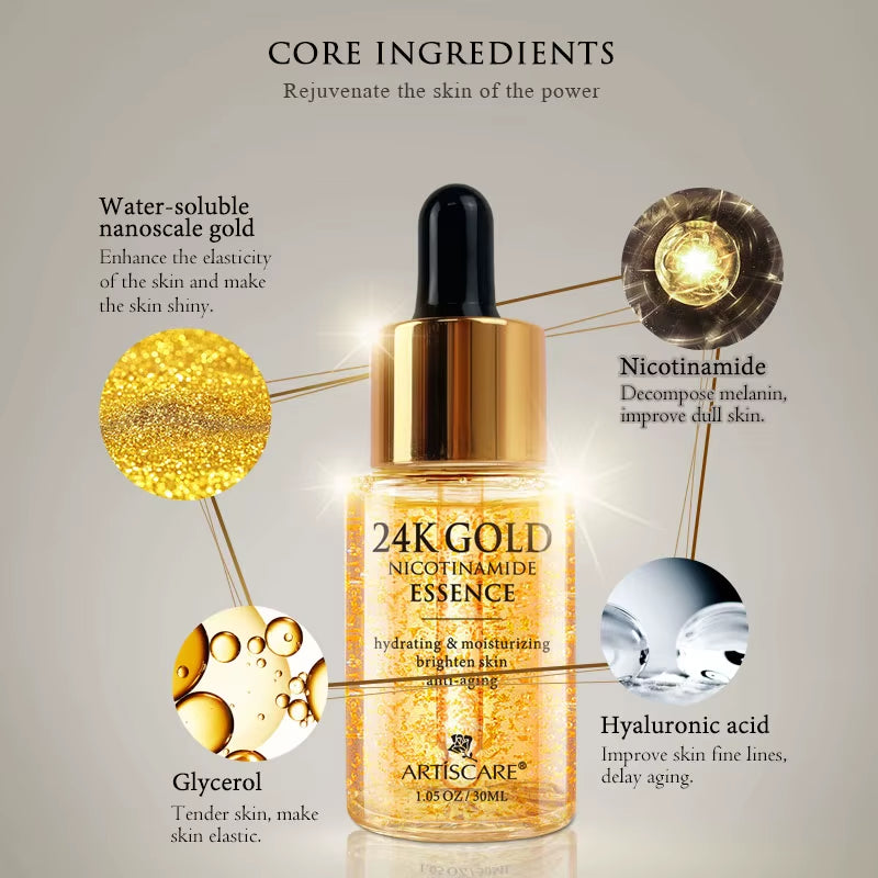 24K Gold Skincare Set: Moisturizing Face Cream, Serum, and Dark Circle Essence - Premium Korean Skin Care Products