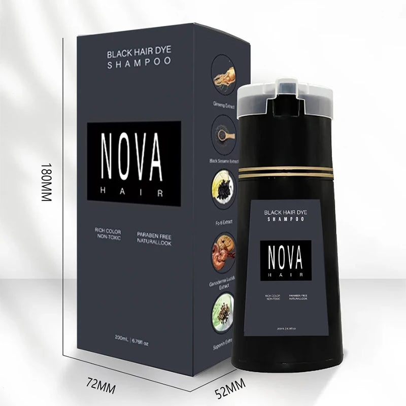 Nova Natural Moisturizing Hair Dye and Hair Care 3-in-1 Shampoo for Effective White Hair Coverage and Oil Control