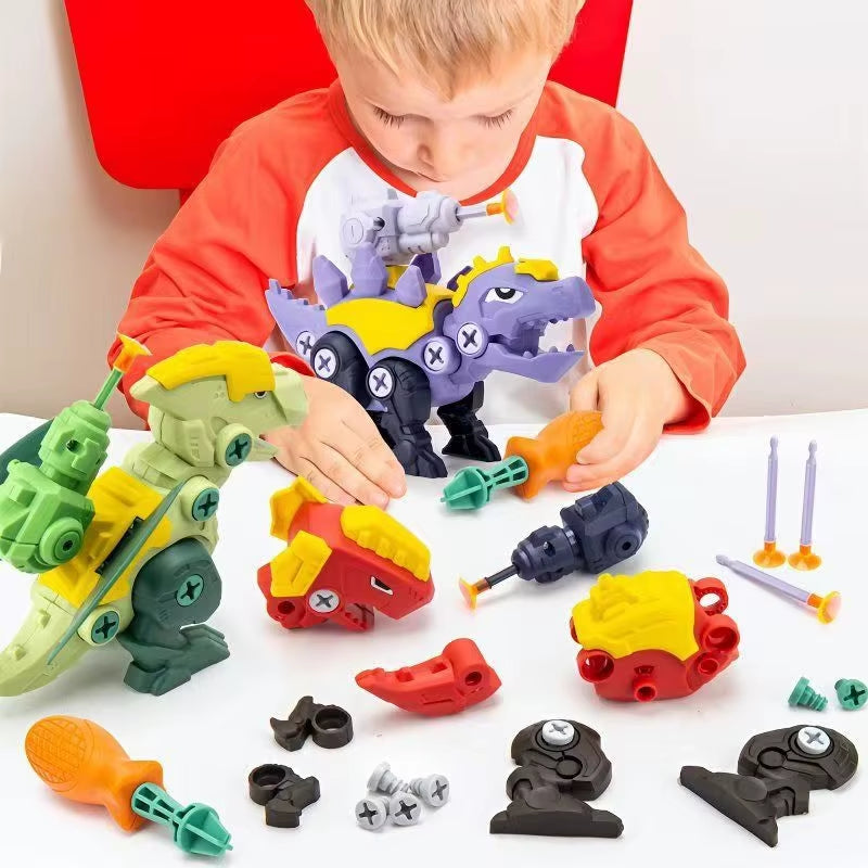 Children's 3D Dinosaur Puzzle Toy with Press-to-Fire Bullet Mechanism and DIY Detachable Assembly