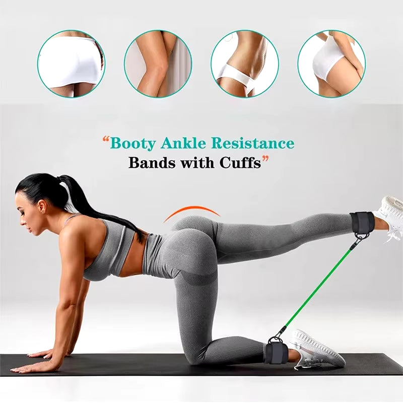 Professional Resistance Band Set with Ankle Straps for Fitness and Yoga - Elastic Exercise Equipment for Men and Women