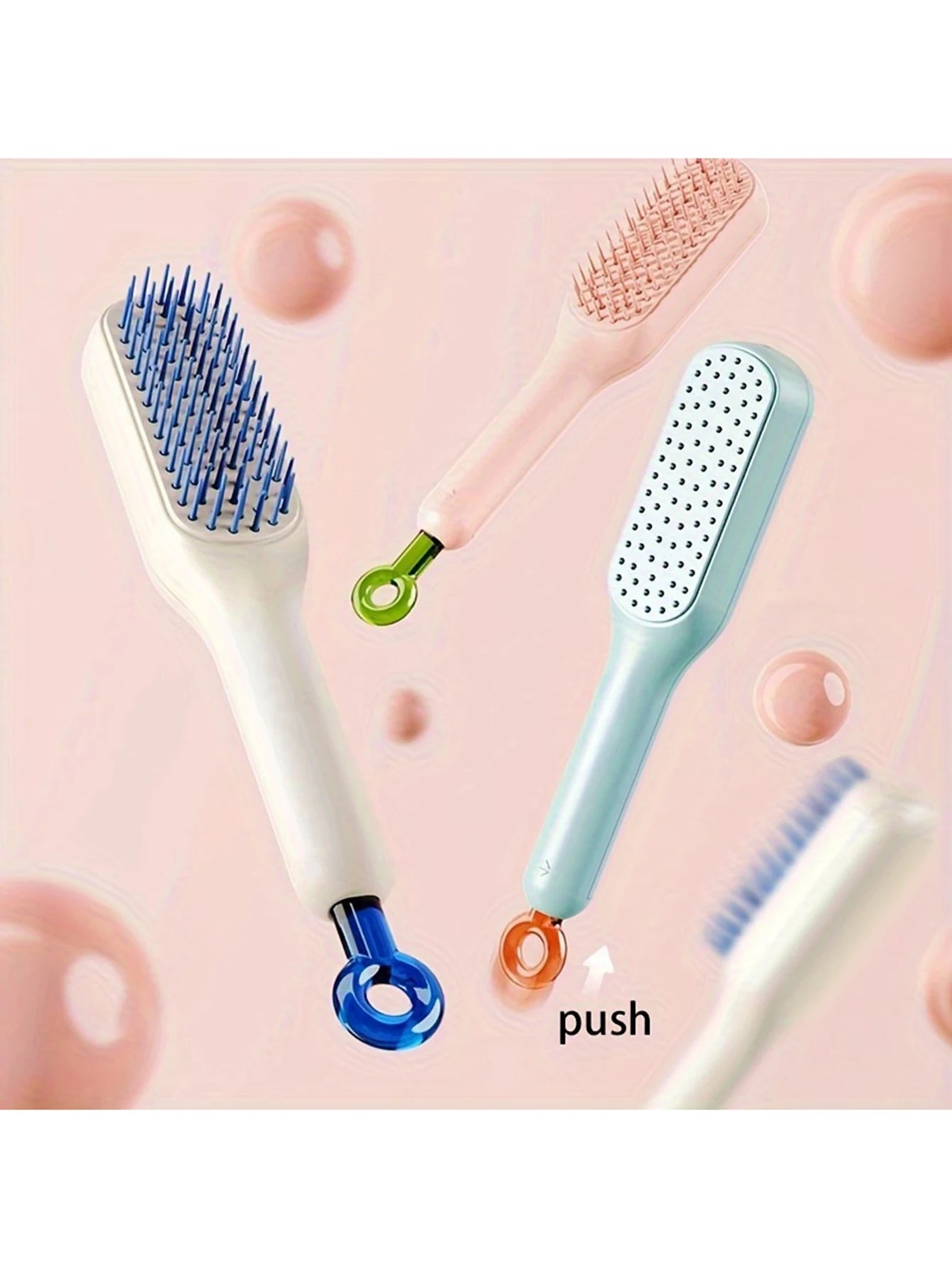 Self-Cleaning Anti-Static Retractable Hair Comb with Massage Function and Safety Airbag Design