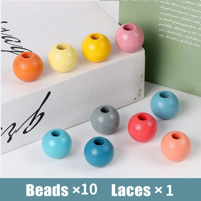Montessori-Inspired Wooden Lacing Toy Set for Children - Includes Cartoon Animal, Fruit, Letter, and Number Beads for Creative Threading Activities