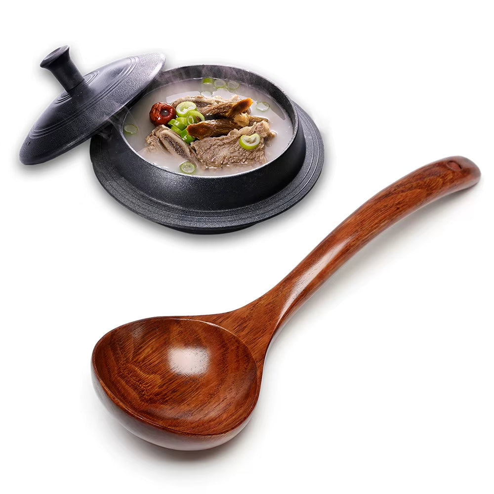 Natural Wooden Large Soup Ladle with Long Handle - Versatile Cooking Scoop for Ramen, Rice, and Catering Tableware