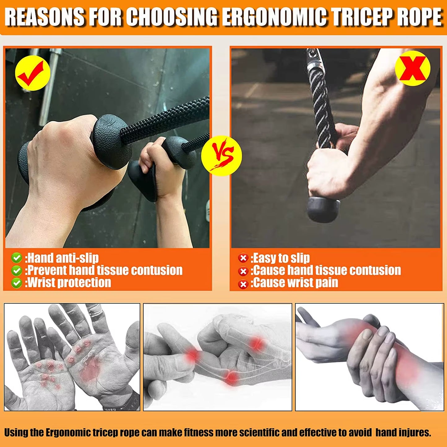 Fitness Biceps and Triceps Rope Pulldown Grip Handles for Cable Machine - Pulley Accessories for Back Exercises