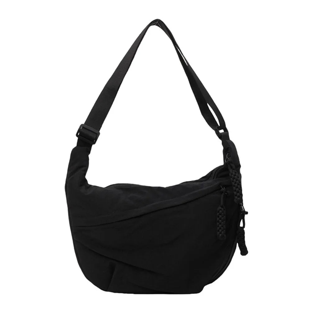 Canvas Lightweight Solid Color Dumpling Crossbody Bag - Large Capacity Korean-Inspired Shoulder Bag