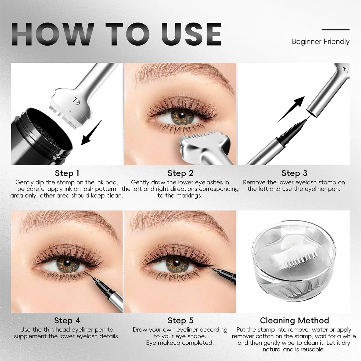 2-in-1 Waterproof and Sweatproof Lower Lash Stamp with Reusable Eyelash Stamp and Individual Liquid Eyeliner Set