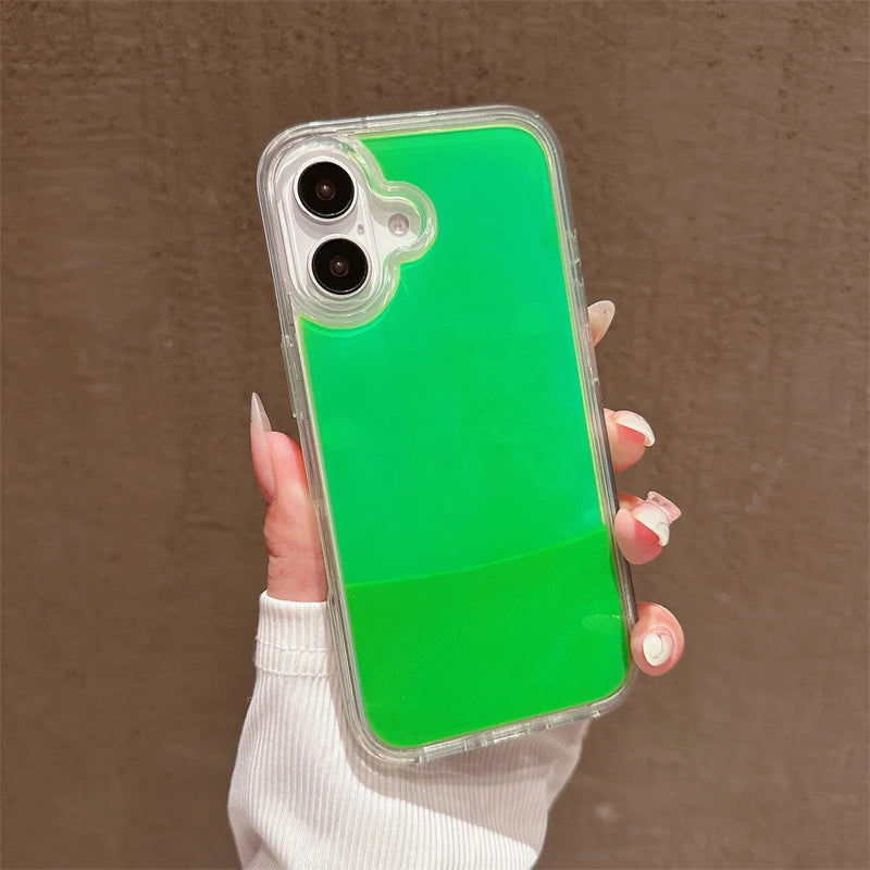 Luminous Quicksand Phone Case for iPhone 13, 14, 15, and 16 Pro Max - Dark Glow Liquid Glitter Hard Shell Cover
