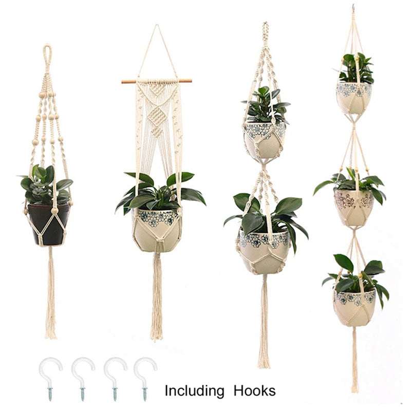Macrame Hanging Planter - Decorative Wall Plant Holder and Flower Basket for Balcony Décor