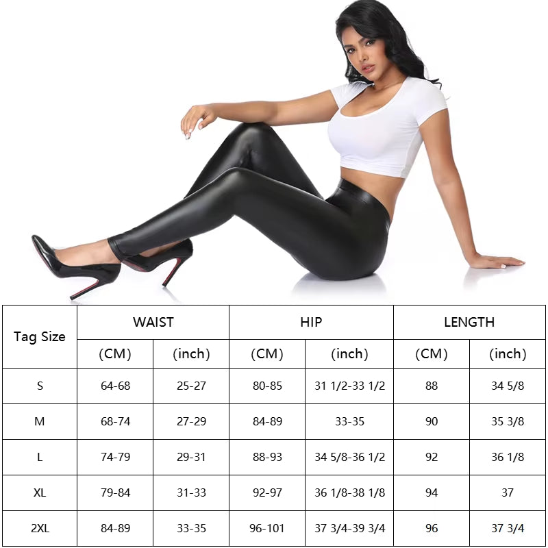 PU Faux Leather Women's Leggings - Stylish Stretchy Fitness Pants, Warm, Waterproof, and Push-Up Design