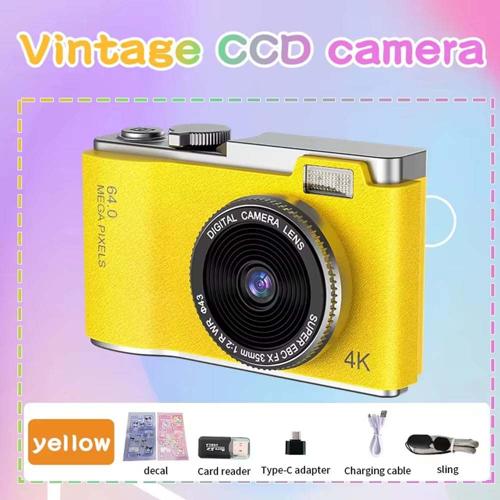 4K CCD Digital Camera - 48MP Compact Photography Camera with 180° Flip Screen for Students and Beginners