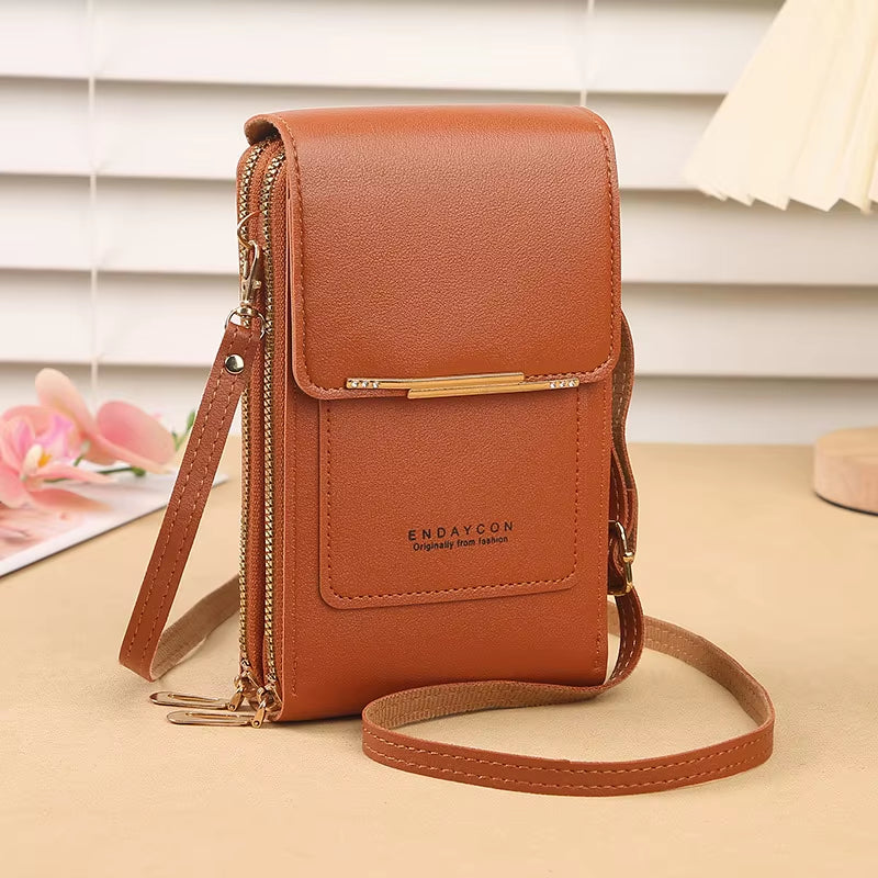Fashionable Touch Screen Lock Crossbody Cell Phone Bag for Women with Card Holder