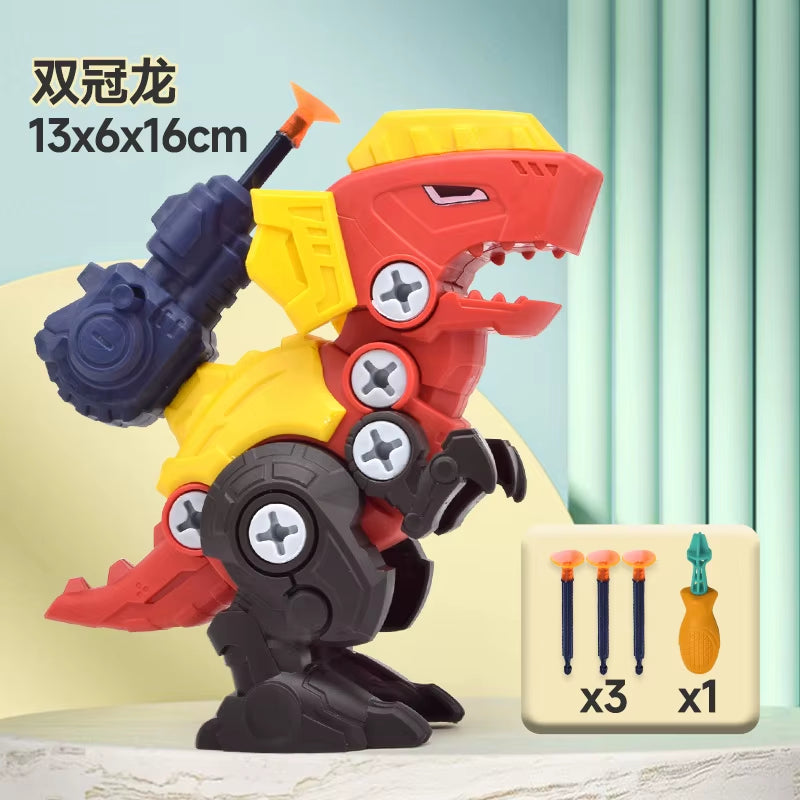 Children's 3D Dinosaur Puzzle Toy with Press-to-Fire Bullet Mechanism and DIY Detachable Assembly