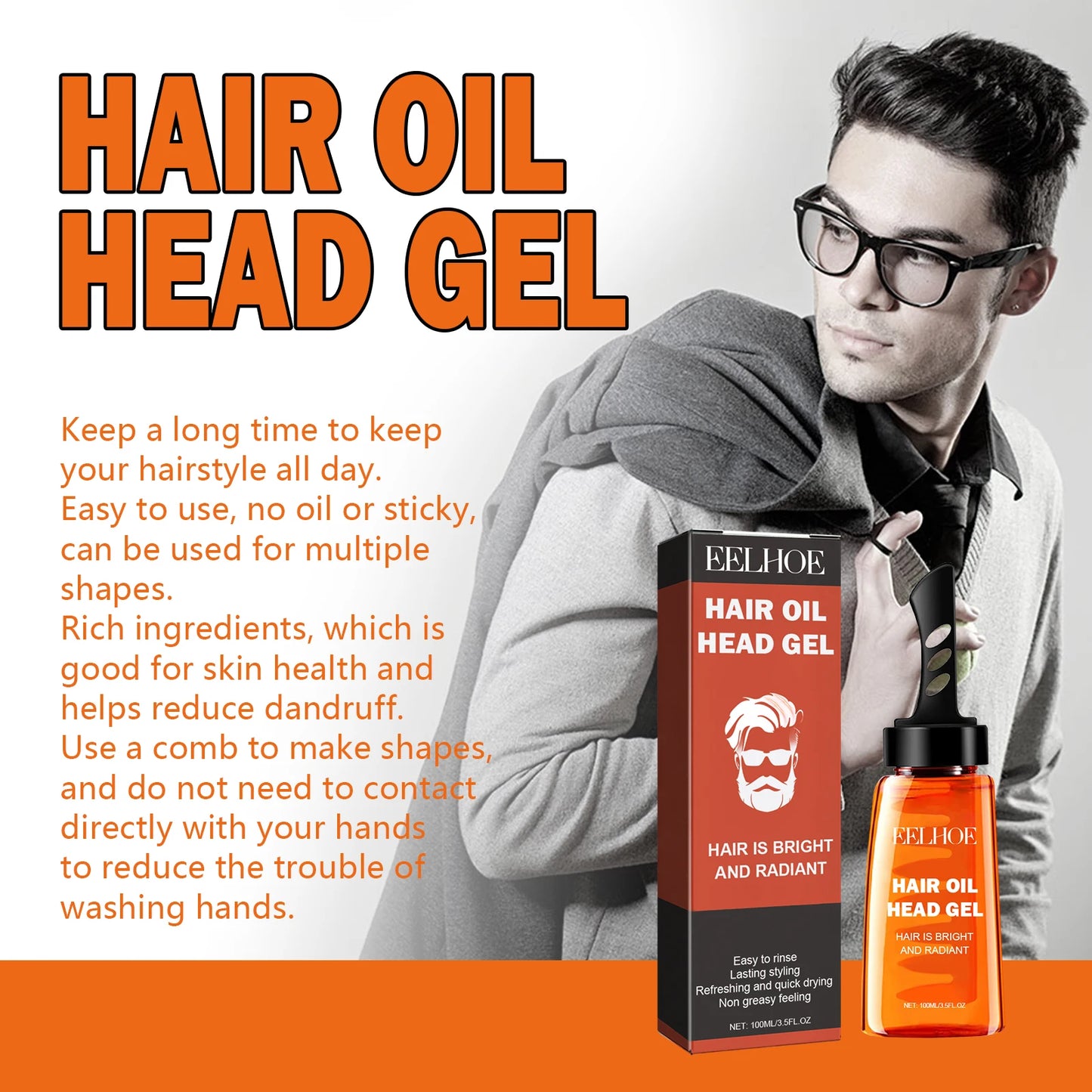 Men's Professional Hair Wax Gel with Tooth Comb - Long-Lasting Fluffy Styling Oil and Pomade