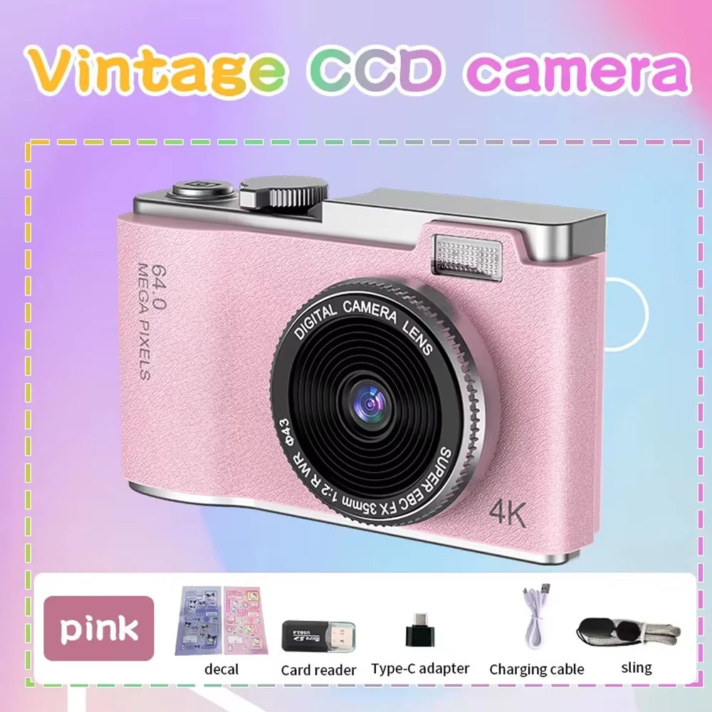 4K CCD Digital Camera - 48MP Compact Photography Camera with 180° Flip Screen for Students and Beginners