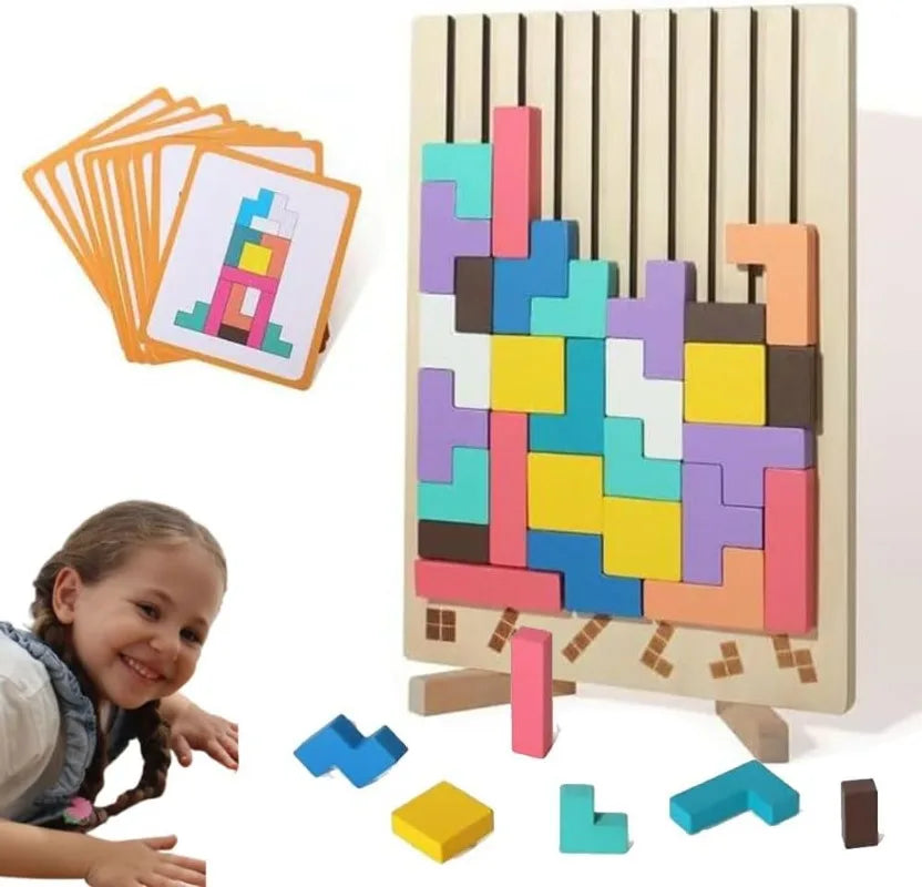 Wooden Stacking Puzzle Game for Family Engagement - STEM Educational Activity for All Ages