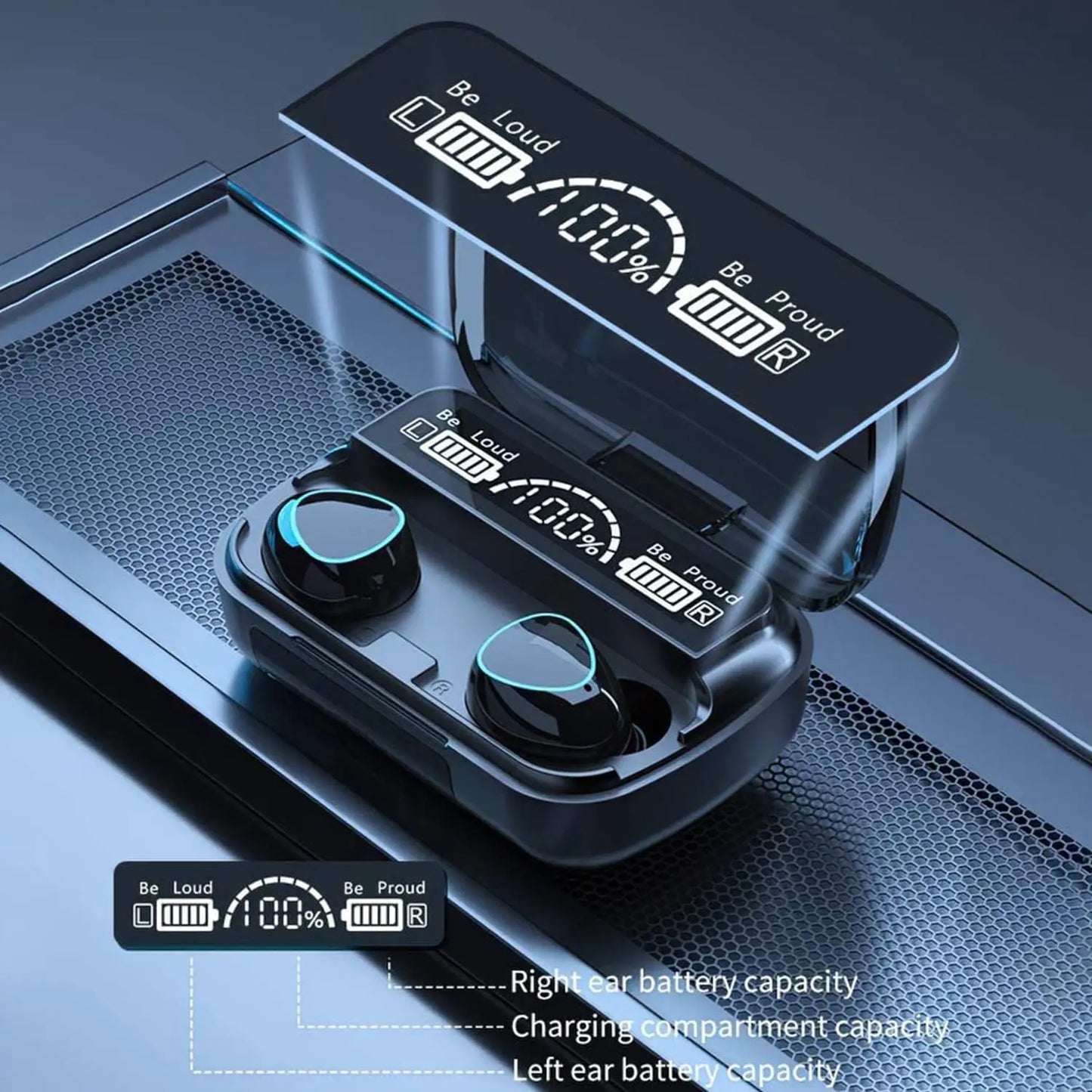 TWS M10 Wireless Bluetooth Headphones with LED Display, 3500mAh Charging Case, 9D Stereo Sound, In-Ear Design, Sports Waterproof, Bluetooth 5.1 Technology