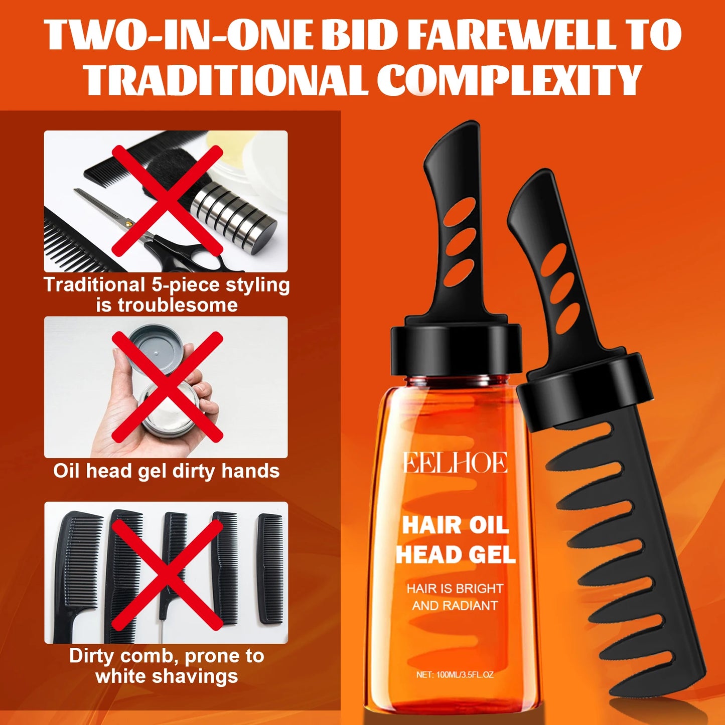 Men's Professional Hair Wax Gel with Tooth Comb - Long-Lasting Fluffy Styling Oil and Pomade