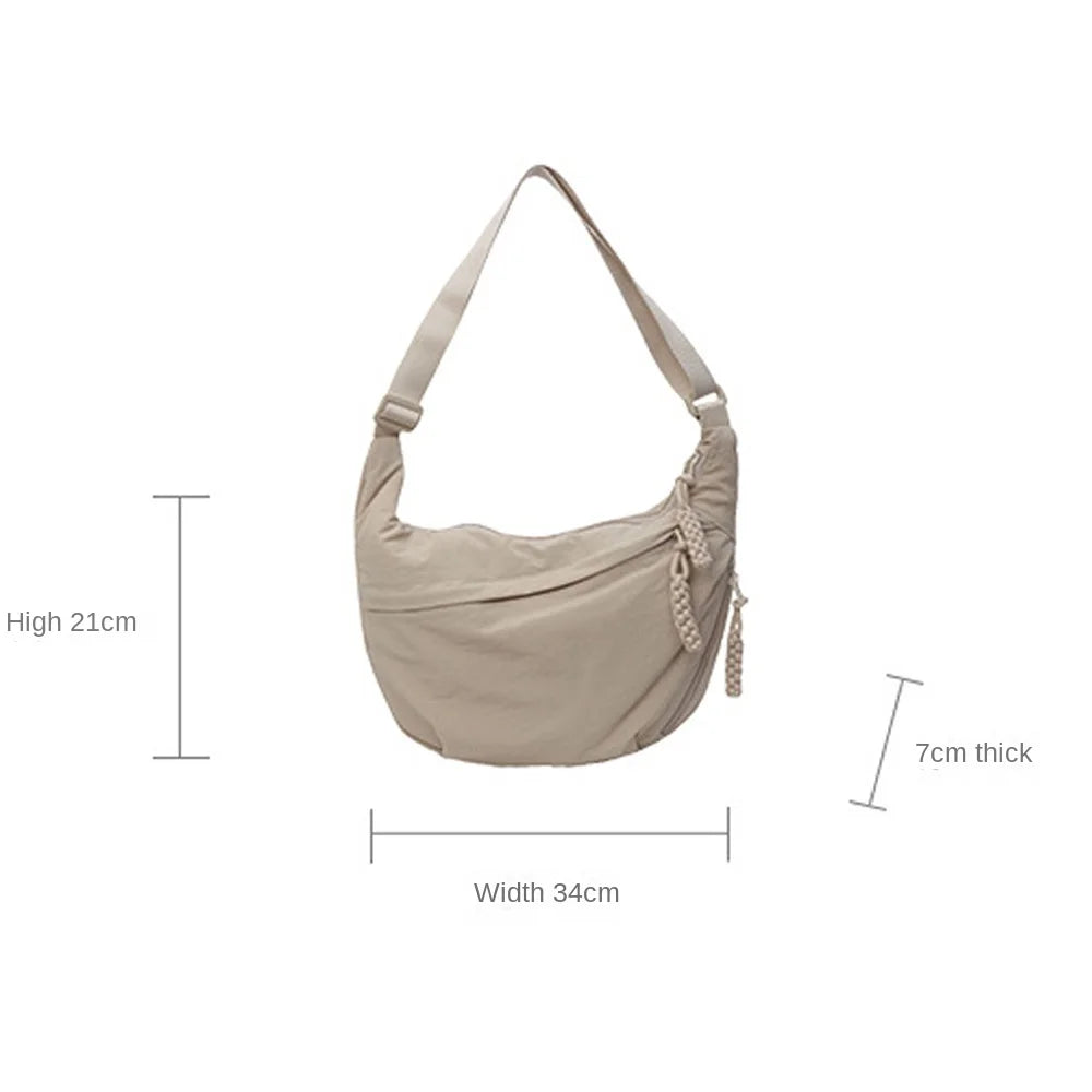 Canvas Lightweight Solid Color Dumpling Crossbody Bag - Large Capacity Korean-Inspired Shoulder Bag