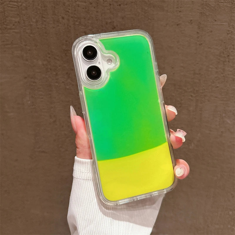 Luminous Quicksand Phone Case for iPhone 13, 14, 15, and 16 Pro Max - Dark Glow Liquid Glitter Hard Shell Cover