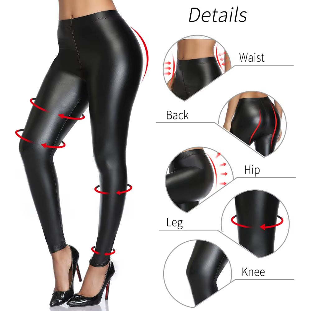 PU Faux Leather Women's Leggings - Stylish Stretchy Fitness Pants, Warm, Waterproof, and Push-Up Design