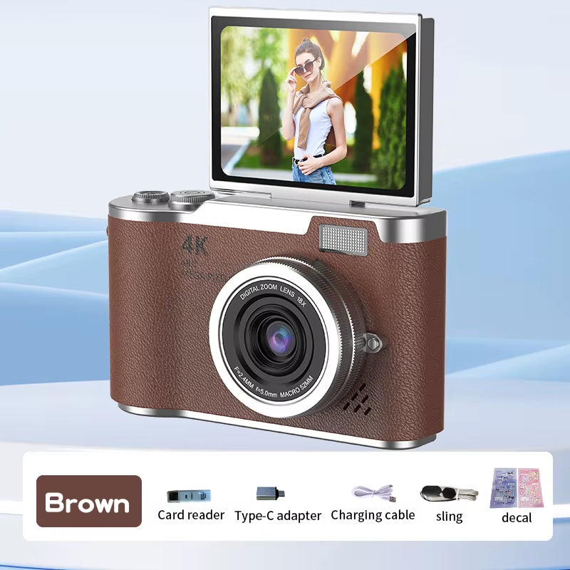 4K CCD Digital Camera - 48MP Compact Photography Camera with 180° Flip Screen for Students and Beginners