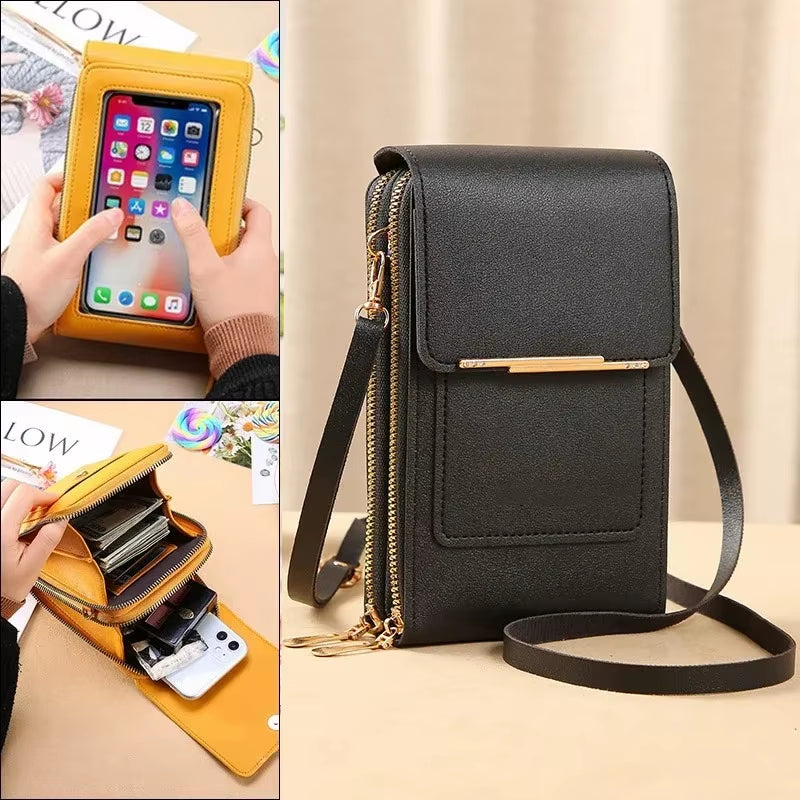 Fashionable Touch Screen Lock Crossbody Cell Phone Bag for Women with Card Holder