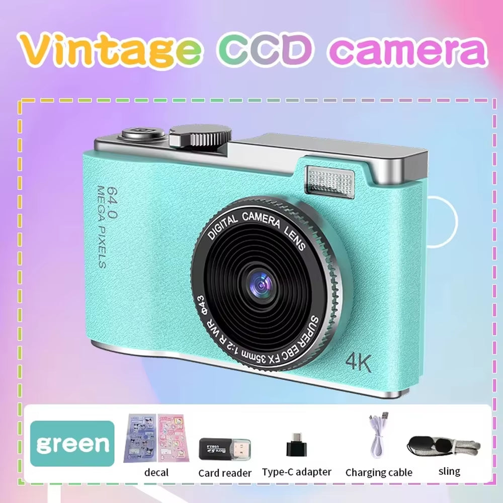 4K CCD Digital Camera - 48MP Compact Photography Camera with 180° Flip Screen for Students and Beginners