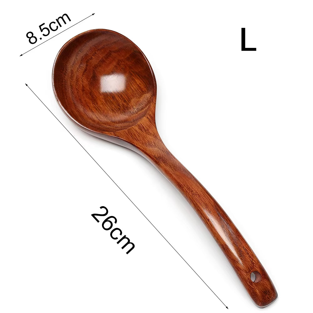 Natural Wooden Large Soup Ladle with Long Handle - Versatile Cooking Scoop for Ramen, Rice, and Catering Tableware