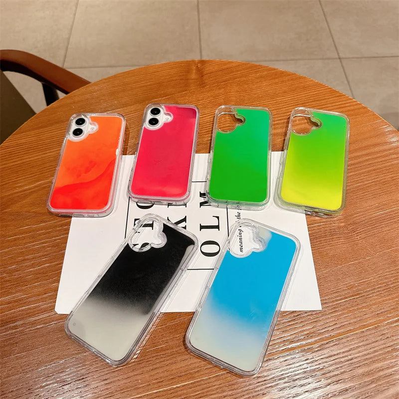 Luminous Quicksand Phone Case for iPhone 13, 14, 15, and 16 Pro Max - Dark Glow Liquid Glitter Hard Shell Cover