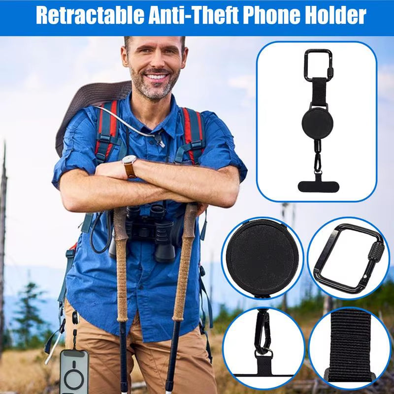 Retractable Anti-Theft Phone Lanyard with Carabiner - Secure Cellphone Strap for Hiking, Cycling, and Climbing