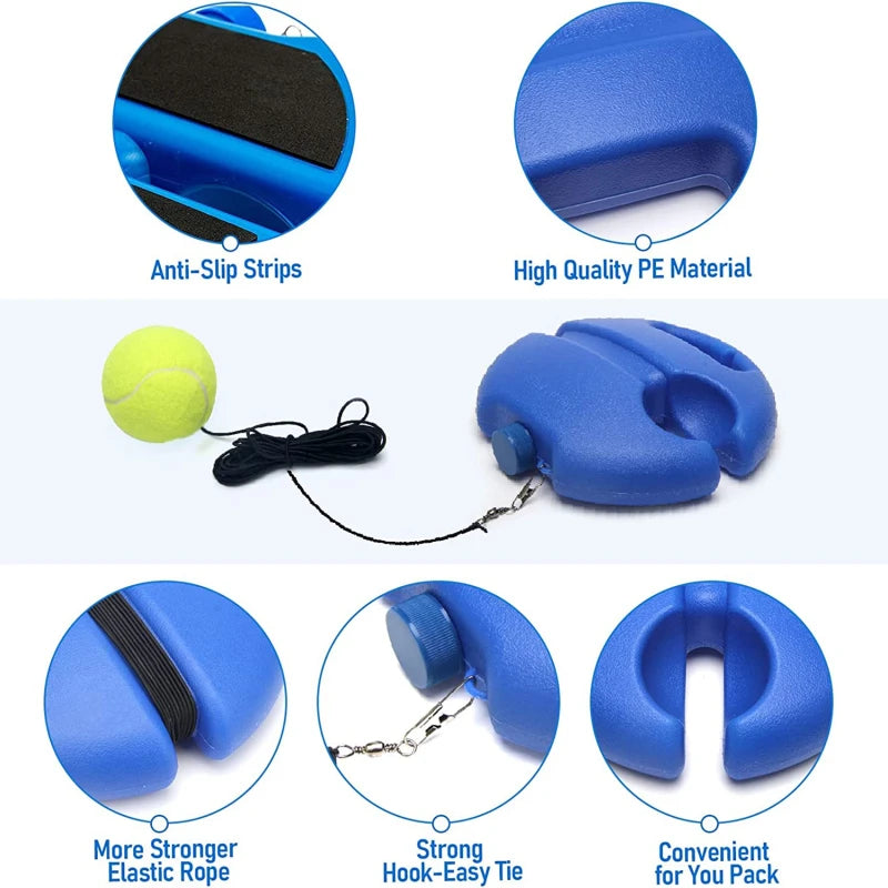 Professional Tennis Training Aid with Heavy-Duty Base and Elastic Rope for Rebound Practice