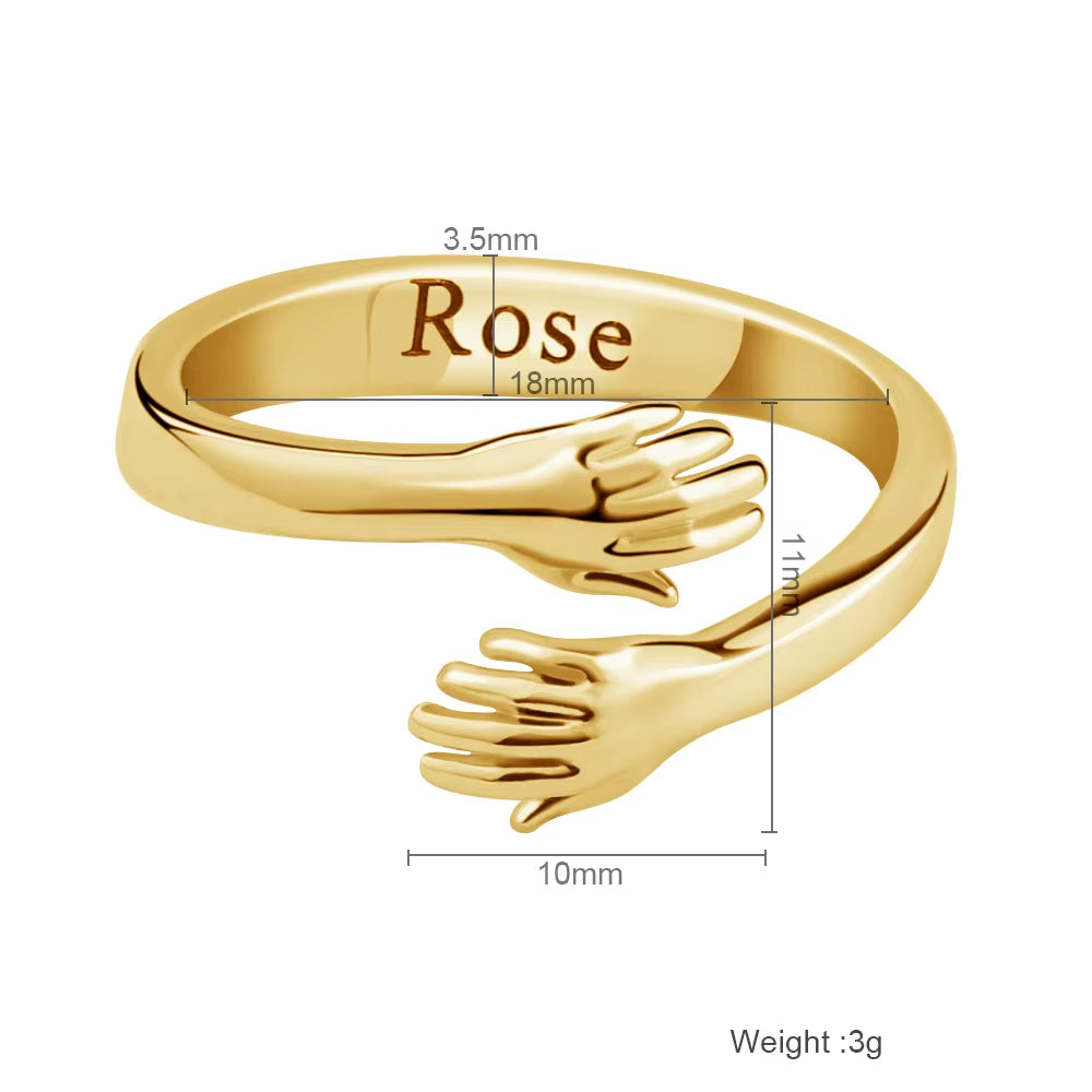 2025 Engravable Simple Hug Open Ring - Stainless Steel Couple's Fashion Ring in Solid Color