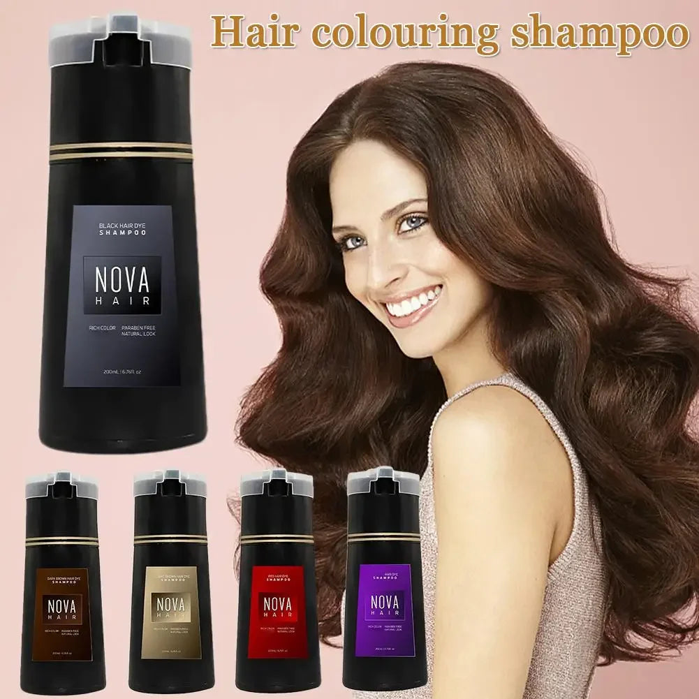 Nova Natural Moisturizing Hair Dye and Hair Care 3-in-1 Shampoo for Effective White Hair Coverage and Oil Control